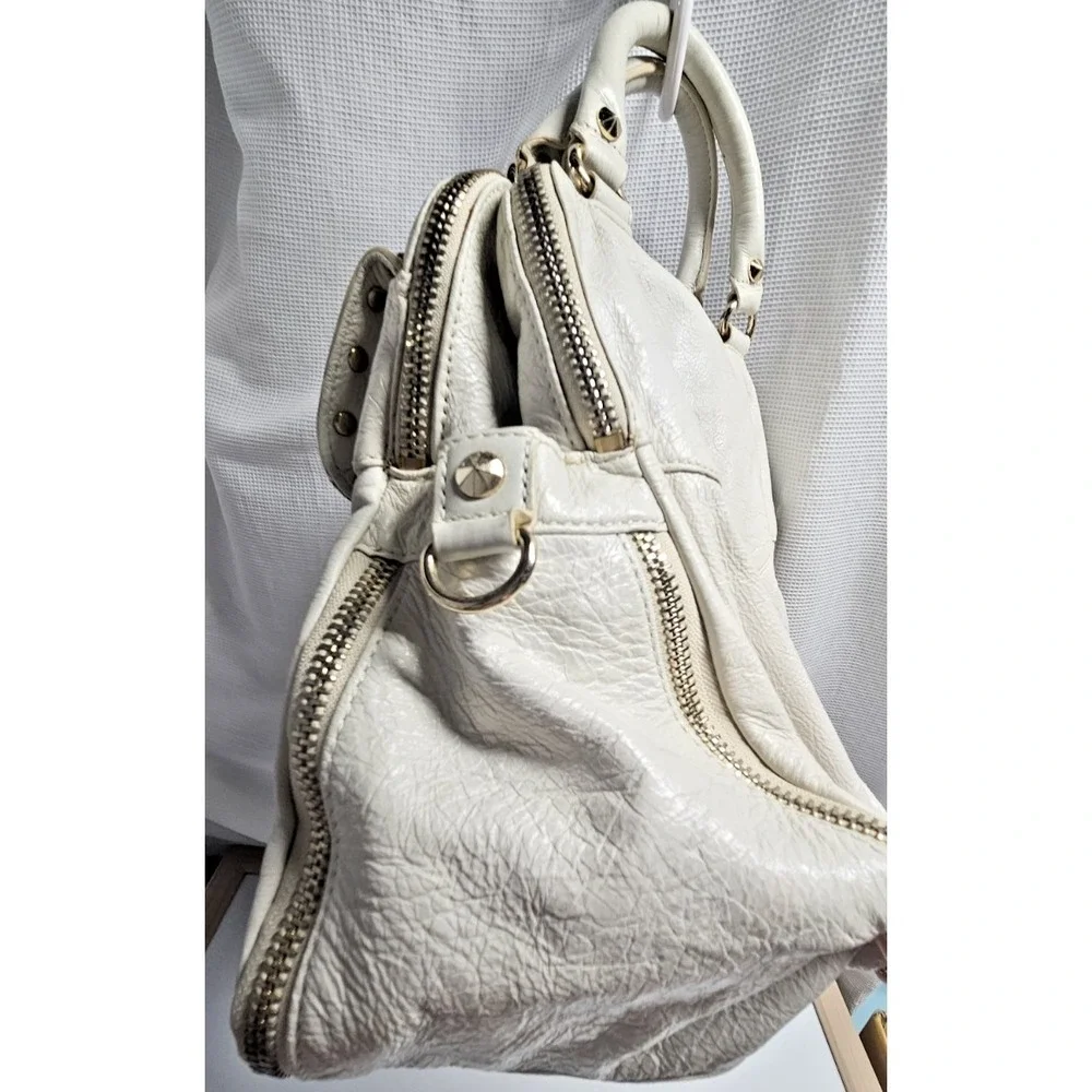 Betsey Johnson studded tassels double zipper shoulder‎ handbag satchel cream